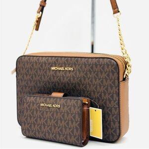 Michael Kors Large EW Crossbody Bag & Large Double Zip Wallet Brown